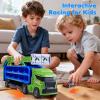 Race Track Truck Toys for 3 4 5 6 Years Old Kids - Carrier Truck Transport Car with 6 Die-Cast Cars Toys, 4-in-1 Truck with 2 Foldable Race Tracks, Christmas Birthday Gifts Toy for Toddler Boys, Cyan view 4
