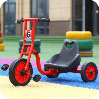 JIYIAN Kindergarten Outdoor Children Tricycle,Anti Roll Over 3-Wheel Toddler Bike with Comfort Seat Easy Rider Trike,Non-Slip Wear-Resistant Rubber Wheels & High Carbon Steel Frame,Red