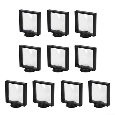 3D Floating Coin Display Frame 110x110mm, Suspended Plastic Holder for Medals Stamps Jewelry Chips, Horizontal or Vertical Showcase Base, Black(black)