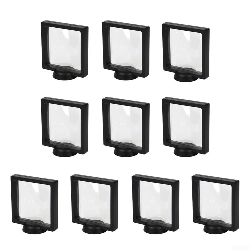 3D Floating Coin Display Frame 110x110mm, Suspended Plastic Holder for Medals Stamps Jewelry Chips, Horizontal or Vertical Showcase Base, Black(black)