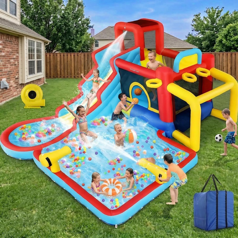 AKEYDIY Water Slide Bounce House,1312.5ft Waterfall Waves Mega Water Slides Park |Inflatable Water Slide for Big Kids 8-12 &3-10,Large Pool,Blow Up Water Slide for Kids Backyard Outdoor