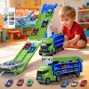 Race Track Truck Toy for Kids Age 3-5 - 4-in-1 Car Carrier Truck with 2 Foldable Race Tracks, Transport Vehicle Playset with 6 Die-Cast Cars, Gift Toys for Toddler Boys(Vivid Green) view 1