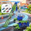 Race Track Truck Toy for Kids Age 3-5 - 4-in-1 Car Carrier Truck with 2 Foldable Race Tracks, Transport Vehicle Playset with 6 Die-Cast Cars, Gift Toys for Toddler Boys(Vivid Green) view 2