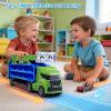 Race Track Truck Toy for Kids Age 3-5 - 4-in-1 Car Carrier Truck with 2 Foldable Race Tracks, Transport Vehicle Playset with 6 Die-Cast Cars, Gift Toys for Toddler Boys(Vivid Green) view 3