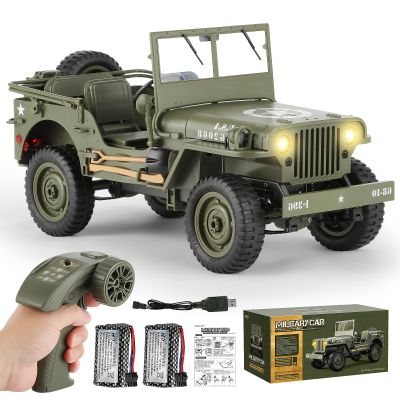 1/10 Scale RC Military SUV, 4WD Off-Road Vehicle with Alloy Frame Chassis,Army Vehicle with Opening Hood and Folding Windshield, 2 Batteries, (Basic VersionRC Car NO Capstan + NO Tarpaulin)