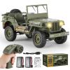 1/10 Scale RC Military SUV, 4WD Off-Road Vehicle with Alloy Frame Chassis,Army Vehicle with Opening Hood and Folding Windshield, 2 Batteries, (Basic VersionRC Car NO Capstan + NO Tarpaulin) view 1