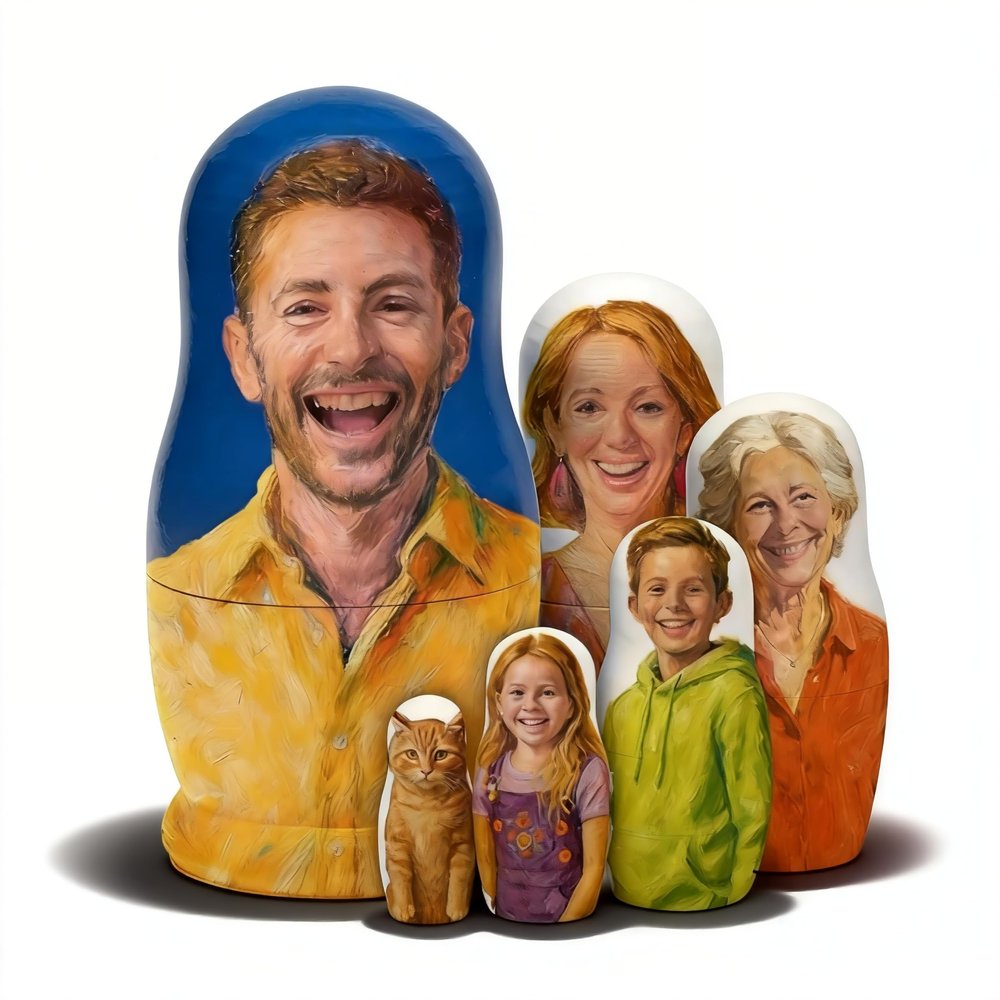 Personalized Portrait Nesting Dolls, Custom Photo Matryoshka Russian Dolls, Unique Gift for Family, Mom, Dad, Grandma, or Grandpa Perfect for Mothers Day, Fathers Day, Christmas, and Birthdays