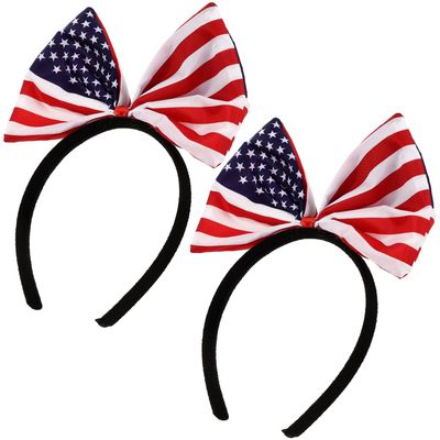 Beaupretty 2pcs USA Flag Patriotic Bow Headbands for Independence Day Party Hair Accessories, 4th of July Cosplay Hair Hoops for Women and Celebration