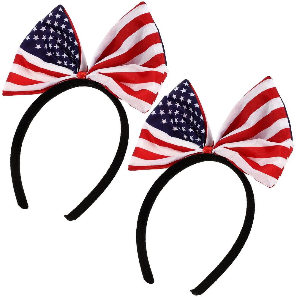 Beaupretty 2pcs USA Flag Patriotic Bow Headbands for Independence Day Party Hair Accessories, 4th of July Cosplay Hair Hoops for Women and Celebration