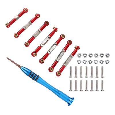 7pcs RC Car Metal Pull Rod Set, Metal Servo Linkage Rods for 144001 1/14 Scale RC Car, Includes Screwdriver and Accessory Bag, Red and Blue Options (Red)