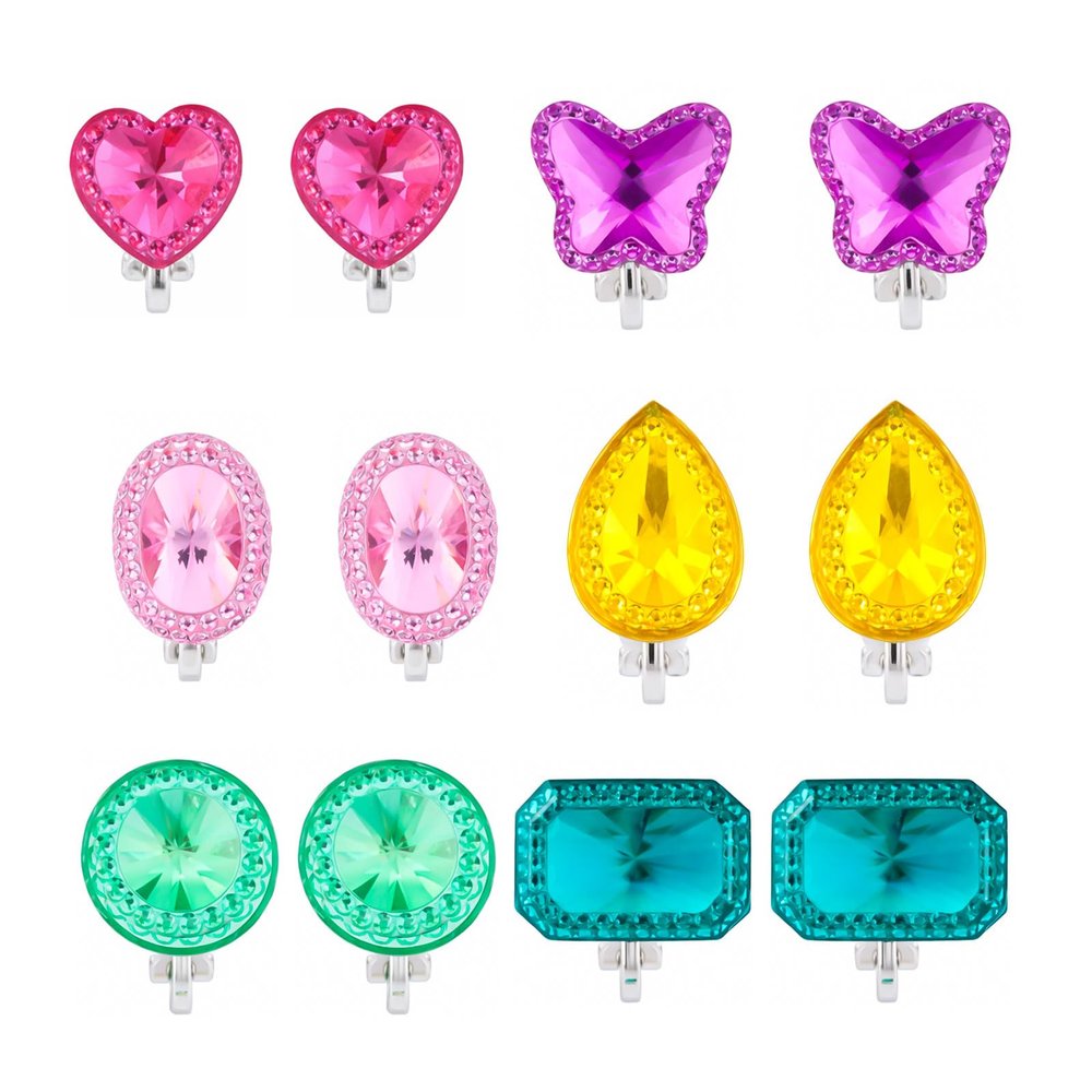 6 Pairs Colorful Clip on Drop Earrings Set for Children Toddler Wearing