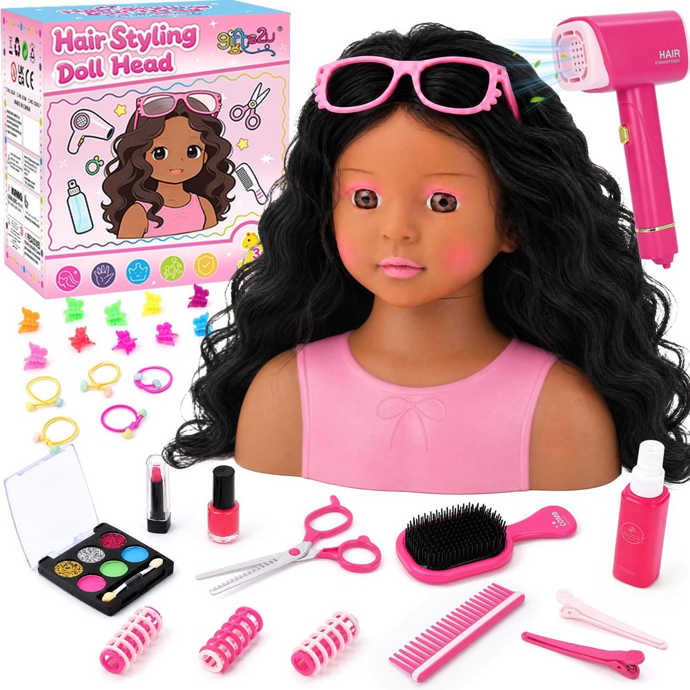 Doll Head for Hair Styling Makeup Kids, Pretend Play Salon Toys for Girls