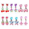 6 Pairs Colorful Clip on Drop Earring, Resin No Pierced Kid Earring Butterfly Strawberry Flower Cherry Crown Ear Jewelry for Party Daily Dress Up view 1