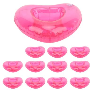 12pcs Heart Shape Reusable Inflatable Drink Holder, Pool Float Cup Holder for Swimming Pool, Inflatable Beverage Float with Stable Design for Summer Water Parties