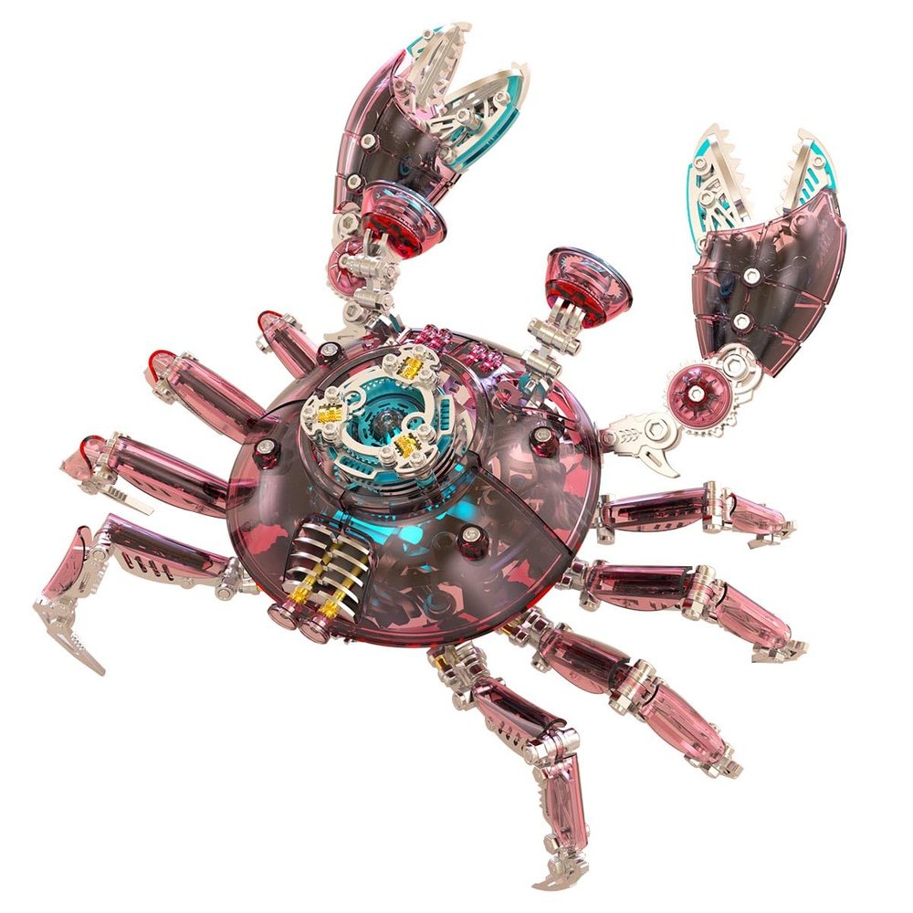 3D Metal Puzzles for Adults, 666PCS Mechanical Crab DIY Assembly Craft Model Kit, Poseable Steampunk Sculpture Desk Display Collectible (Pink)