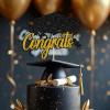 UXYOKM 1 Pack Graduation Cake Topper 2026 Glitter Congrats Graduation Decorations Cake Pick for Senior High School College - Black Gold view 4