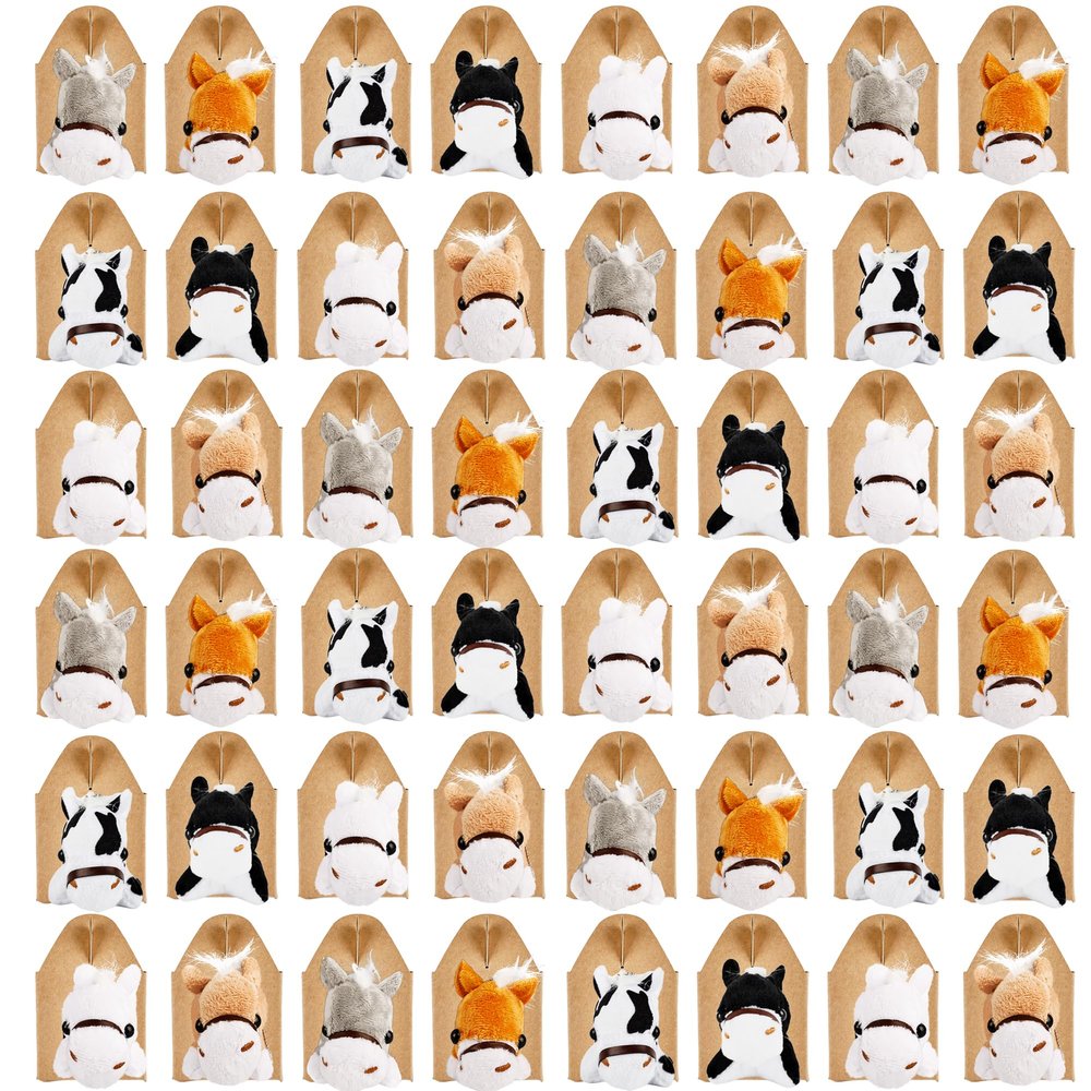 Flahard 96 Pcs Horse Party Favor Include 48 Mini Stuffed Horse Animals Horse Animals and 48 Foldable Kraft Boxes for Adopt a Horse Party Favors Farm Party Goodie Bag Fillers