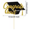 UXYOKM 1 Pack Graduation Cake Topper 2026 Glitter Congrats Grad Graduation Decorations Cake Pick for Senior High School College - Gold view 3