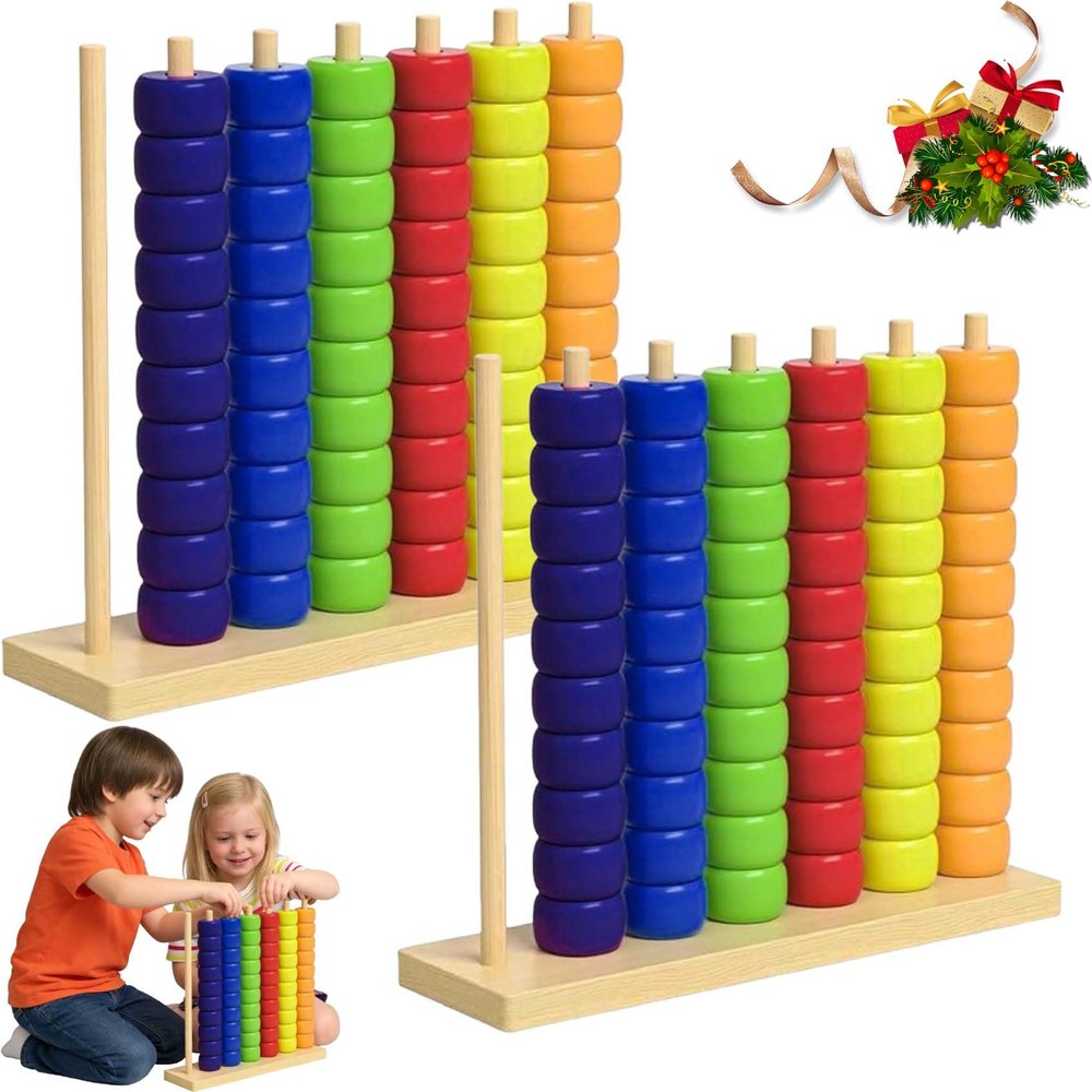 2026 Color Pile Up Challenge, Wooden Color Matching Stacking Puzzle for Family Game Night,Fast Pattern Challenge Ring Stack Puzzle for 2 Players,Stack Solve Set with Racks,Rings (2PCS)