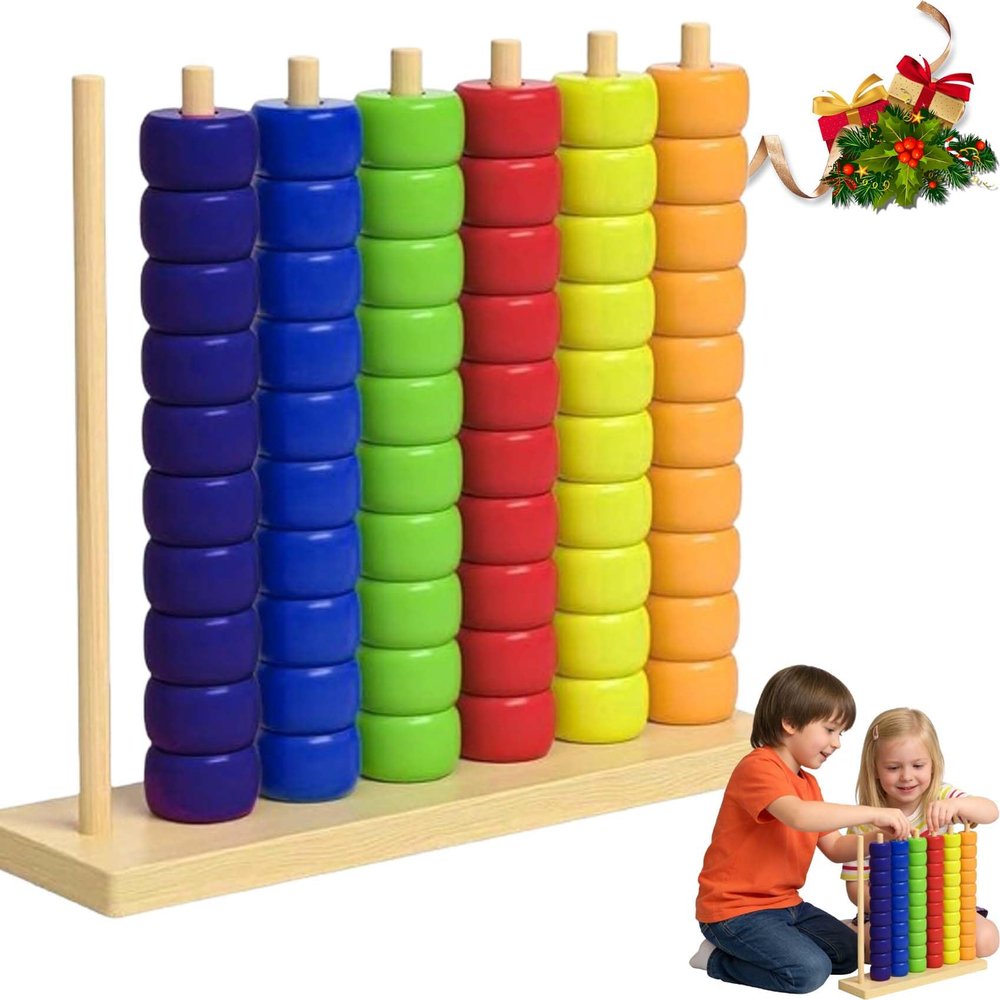 2026 Color Pile Up Challenge, Wooden Color Matching Stacking Puzzle for Family Game Night,Fast Pattern Challenge Ring Stack Puzzle for 2 Players,Stack Solve Set with Racks,Rings (1PCS)