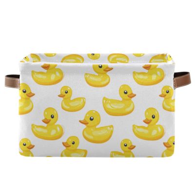 CWUPZAY Rubber Ducks Storage Basket Canvas Fabric Collapsible Storage Bins Box Organizer Waterproof for Home Bedrooms 1 Pack