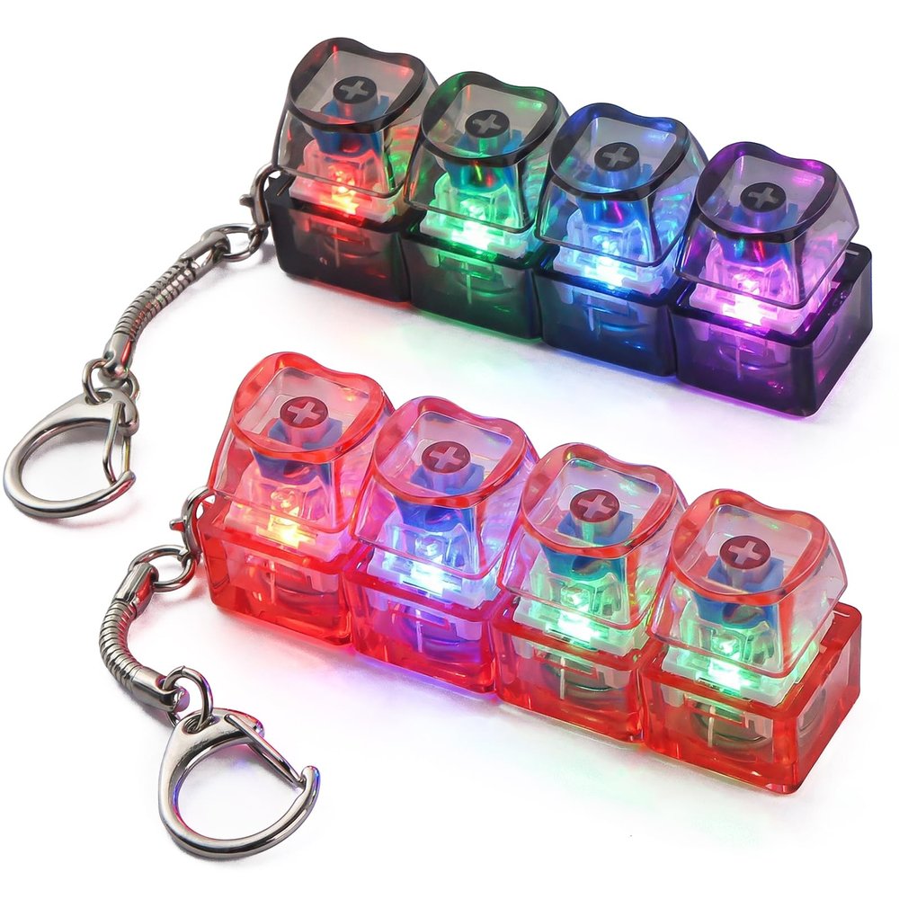 2 Pcs Keyboard Fidget Toy Light Up, Heart Shape Clicker Keyboard Fidget Keychain, Black Red 4-in-1 Loud Stress Relief Fidget Keyboard for Adult Anxiety Decompression