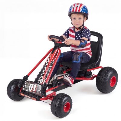 Costzon Pedal Go Kart, 4 Wheel Ride on Toy Pedal Car with Adjustable Seat, Forward/Backward & Handbrake, Outdoor Bicycle Go Cart with Wear-Resistant Wheels, Gift for Boys and Girls (Red)