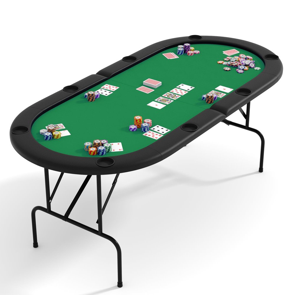 Reljofum 8 Player Oval Poker Game Table, 71" Poker Tables with Collapsible Legs, Padded Rails & Cup Holders, Portable Poker Table for Texas Holdem Poker and Blackjack, Green