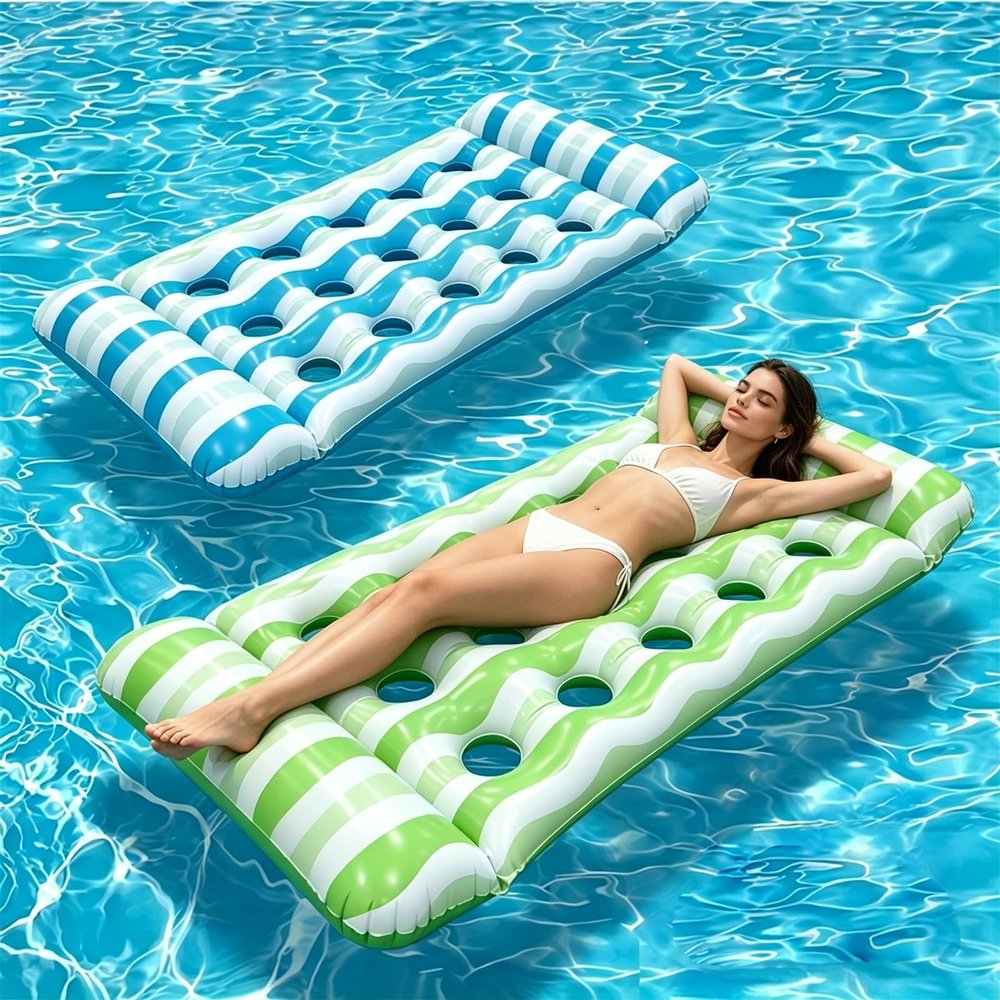 2-Pack Inflatable Pool Floats Mat for Teens, Large Pool Floaties for Adults Size with Headrest, Sun Tanning Raft Lake Beach Swimming Pool Party Floating Lounge (Blue-Green)