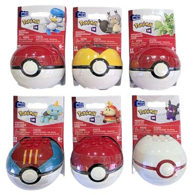MEGA Pokmon Building Set Pok Ball Figures 6 Pack, Series 18, Chewtle, Fuecoco, Quaxly, Skwovet, Sprigatito, Morpeko, Ages 6+ HWD55-963B