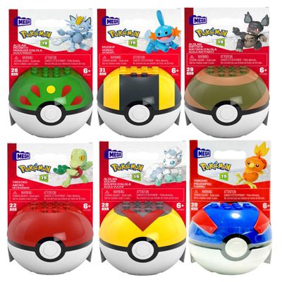MEGA Pokmon Pok Ball Building Set, Series 19, 6 Figures Including Mudkip, Alolan Meowth, Torchic, Alolan Rattata, Treecko, and Alolan Vulpix FPM00-963K