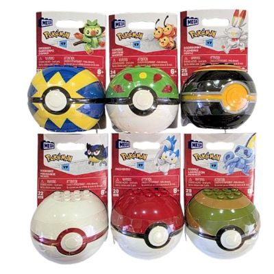 MEGA Pokmon Pok Ball Figures Building Set of 6, Series 17, Grookey, Combee, Scorbunny, Rookidee, Sobble, Pachirisu, Ages 6+ FPM00-963H