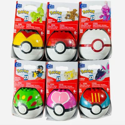 MEGA Pokmon Pok Ball Building Toy Set, Series 23, 6 Packs, Larvitar, Bidoof, Fidough, Finneon, Wattrel, Tinkatink, Ages 6+ FPM00-963P