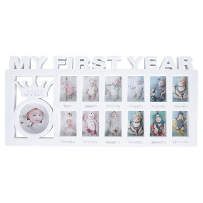 SWETRACE 12-month Milestone Picture Frame with Plastic Construction, Growth Memories Photo Frame for Newborns, White 39x19cm Suitable for s First Year Display