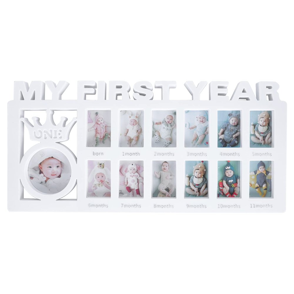 SWETRACE 12-month Milestone Picture Frame with Plastic Construction, Growth Memories Photo Frame for Newborns, White 39x19cm Suitable for s First Year Display