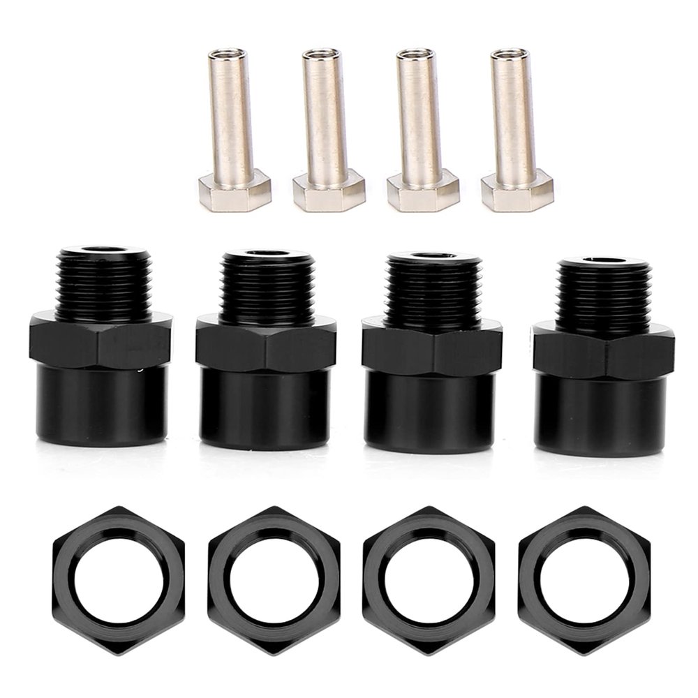 Julihai RC Car Wheel Hex Adapter Set, 4 Adapters with Hex Nuts and Pins, Metal Conversion Kit for D4 HSP 94123 1 10 Model Car (Black)