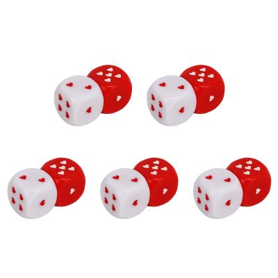 Alomejor 5 Pairs Heart Dice Set, Red White Plastic Gaming Dice with Heart Shaped Design, for Card Games Parties Travel
