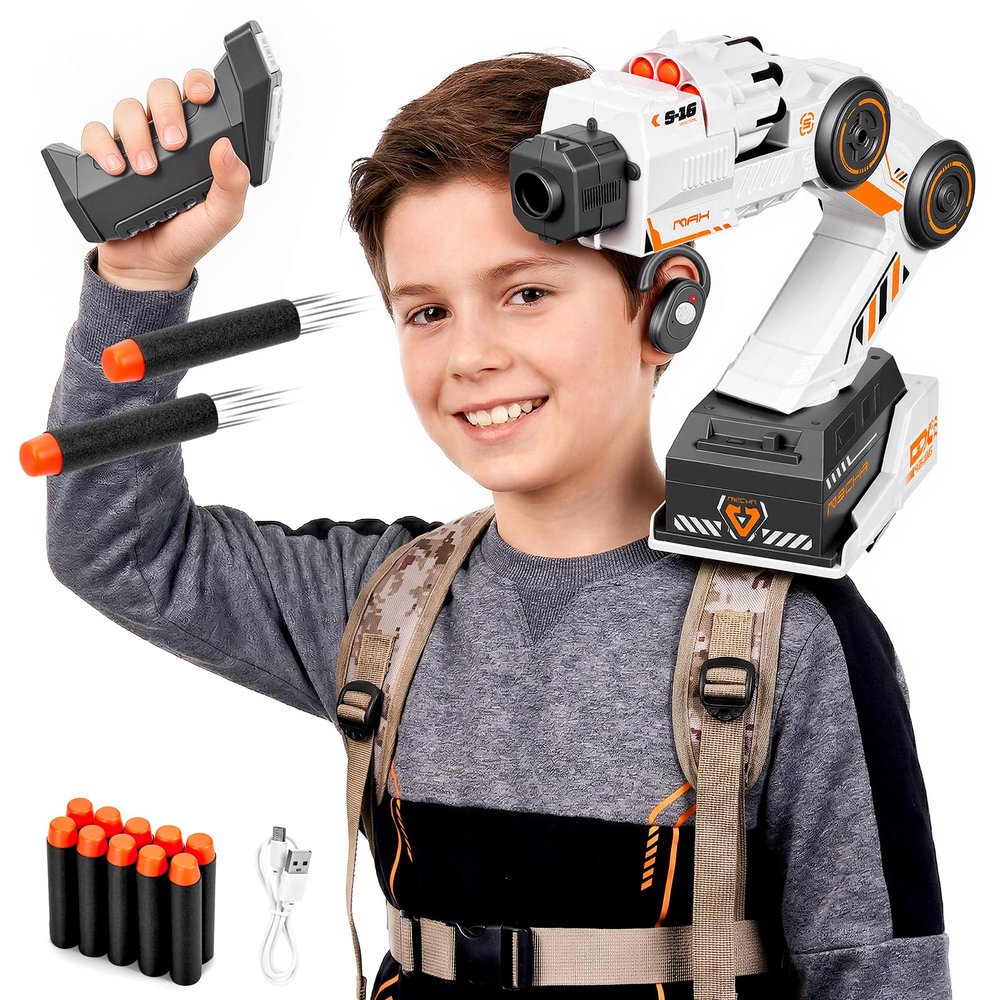 Arnbz Smart Tracking Mechanical Arm Toy, Cool Inductive Robot Arm Tracking Blaster, Shoulder Mounted Robot with Remote Control (10 PCS Soft Bullets)