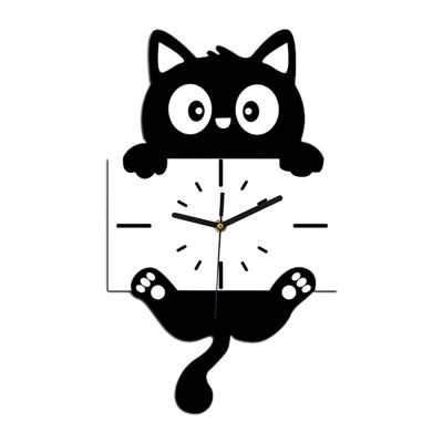 FQRDKT Hanging Clock Decorative Clock Silent Animal Cute Stylish with Swinging Tail Wall Ornament for Nursery Kids Room