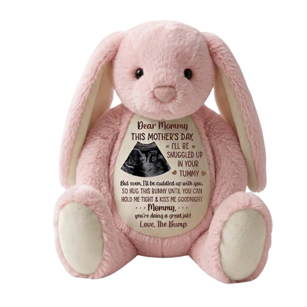 This Mother's Day I'll Be Snuggled Up In Your Tummy Personalized Ultrasound Photo Bunny Plush, Mom-to-Be Stuffed Animal Gift, Mothers Day from the Bump Baby Reveal Bunny for Expecting Mom