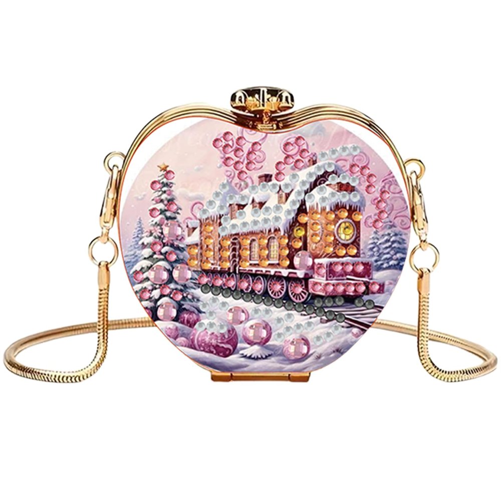 DIY Diamond Art Painting Crossbody Bag with Mirror, Small Portable Organizer Pouch for Coins Lipstick Earphones, Personalized Craft Gift for Women(Train)