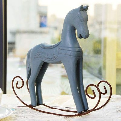DAN&DRE Handmade Wooden Rocking Horse, Carved Painted Children's Toy, Table Decoration, Handmade Wooden Rocking Horse (Light Blue)
