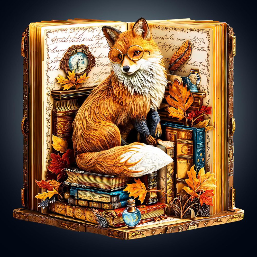 Wooden Puzzles for Adults, Book Fox Puzzles with 3D Visual Effect, Adult Puzzles, Birthday Gifts for Women Men (L-13.4 * 12.9 in 300pcs)