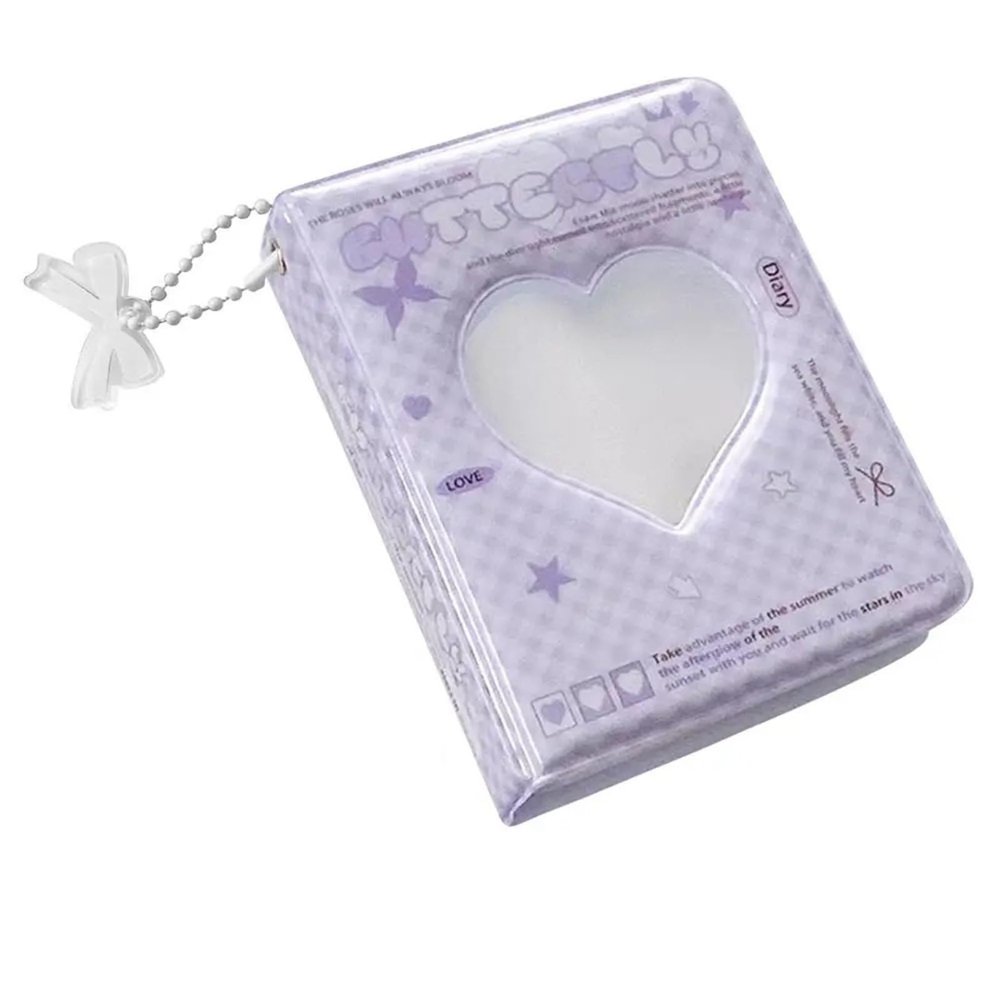 Photocard Binder 4 Set Kpop Photocard Holder Book 40 Pockets Love Heart Hollow Business Card Water Resistant Binder(PURPLE)