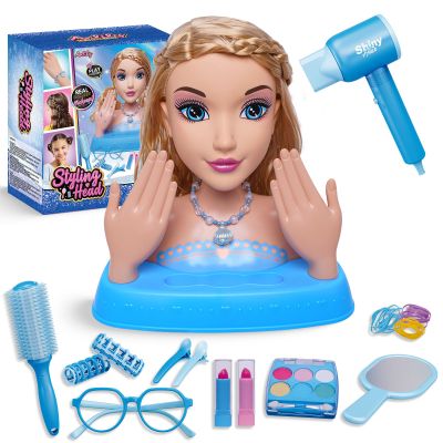 Blonde Hair Styling Doll Head 10.5 with Washable Makeup Set, 3-in-1 Styling Head Toy with 20+ Accessories, Pretend Hair Salon Playset for Girl, Birthday Gifts for Girls Ages 3 4 5 6 7 8+