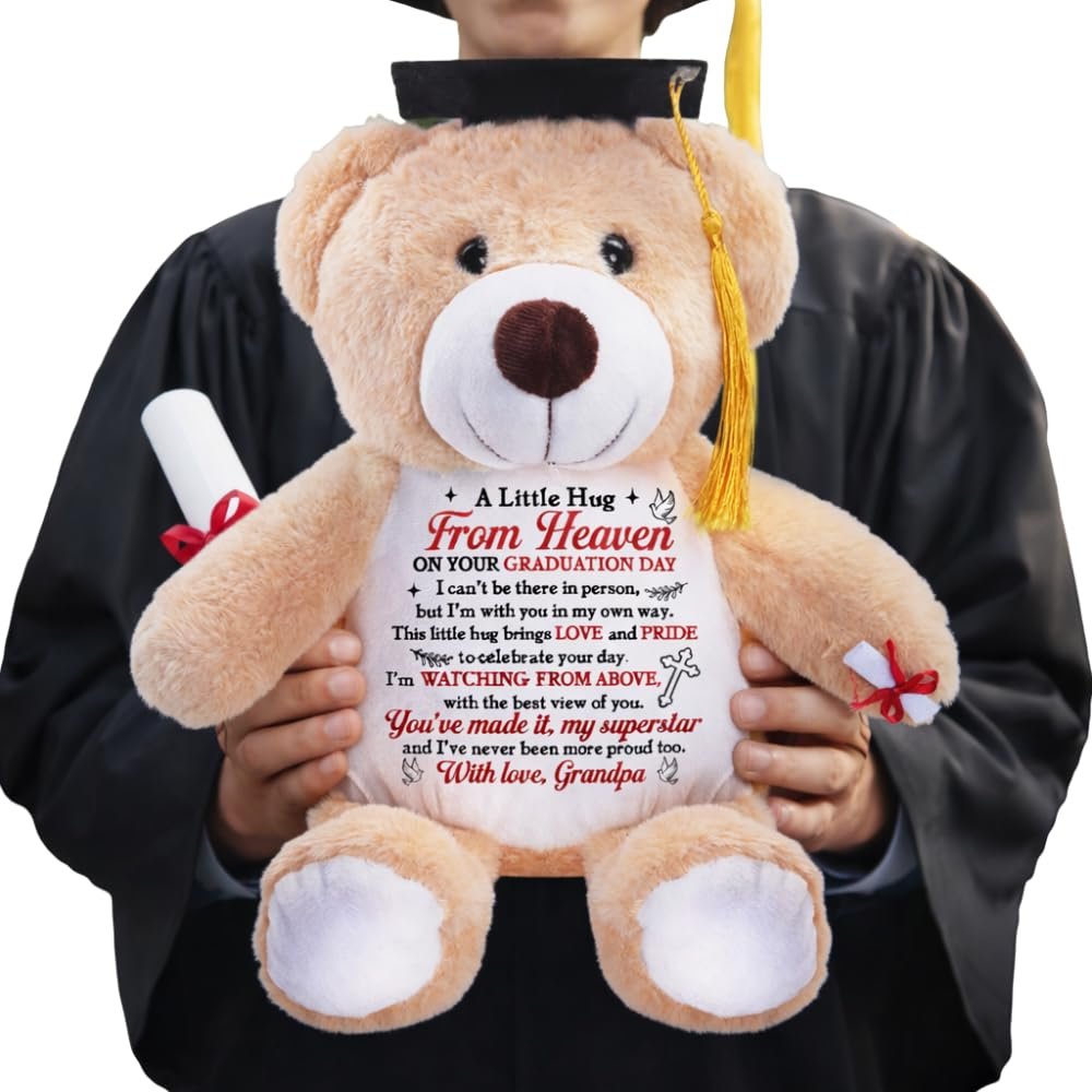 A Little Hug from Heaven on Your Graduation, A Little Hug from Heaven Personalized Graduation Teddy Bear, Graduation Bear from Grandpa in Heaven, Graduation Bear Plush from Heaven 2026, Sympathy Gifts