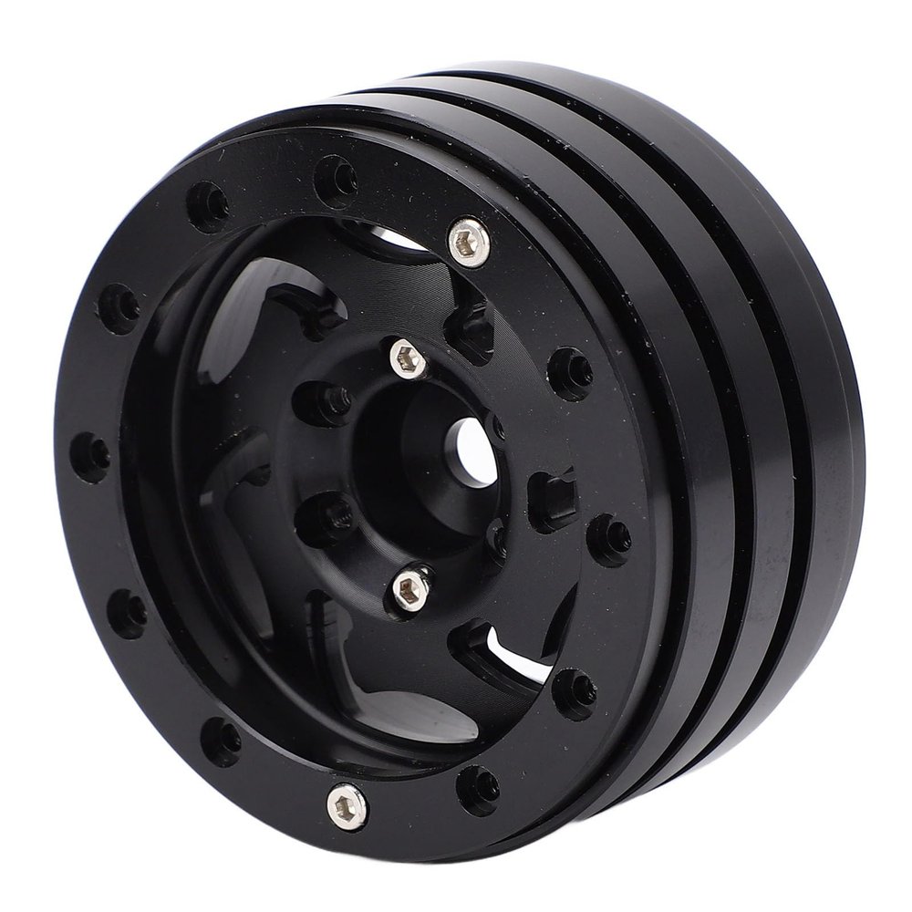 4pcs RC Beadlock Rim 1.9 Inch 12mm Hex CNC Aluminum Alloy Wheel Hub, RC Crawler Beadlock Wheel Rim Set with Screws for 1/10 Scale SCX10 Off - Road Vehicles (Black)