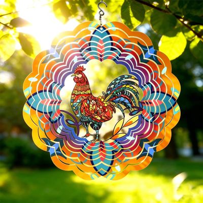 NFEHGXAE Wind Spinner Mandala Rooster 12 Inch 3D Stainless Steel Hand Painted Garden Decor, Outdoor Wind Sculptures Yard Art, Reflective Spinning Decoration, Gift for Women Men