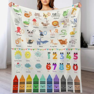 AAVEUP ABC Alphabet Education Throw Blanket Kids Colorful Cartoon Educational Crayons for Preschoolers to Learn the Alphabet Print Blanket for Nursery Boys Girls Couch Sofa Bed Decorative Gifts 50x60