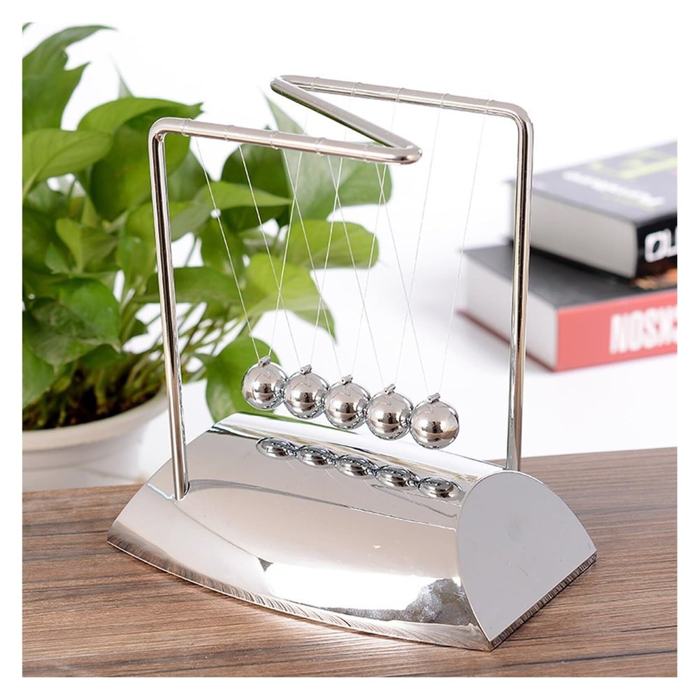 18cm Newton's Cradle, Steel Pendulum Balance Balls Desk Ornament, Metal & PVC Structure, Easy Assembly, Physics Educational Stress Relief Decor for Office, Classroom and Library
